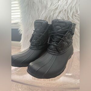 SPERRY Waterproof Rubber Women's Black Quilted Lace-Up & side zip Boots